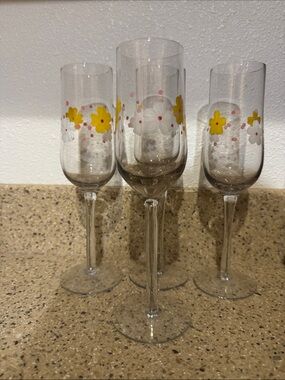Hand-Painted Flower 9” Champagne Flutes - Set of 4
